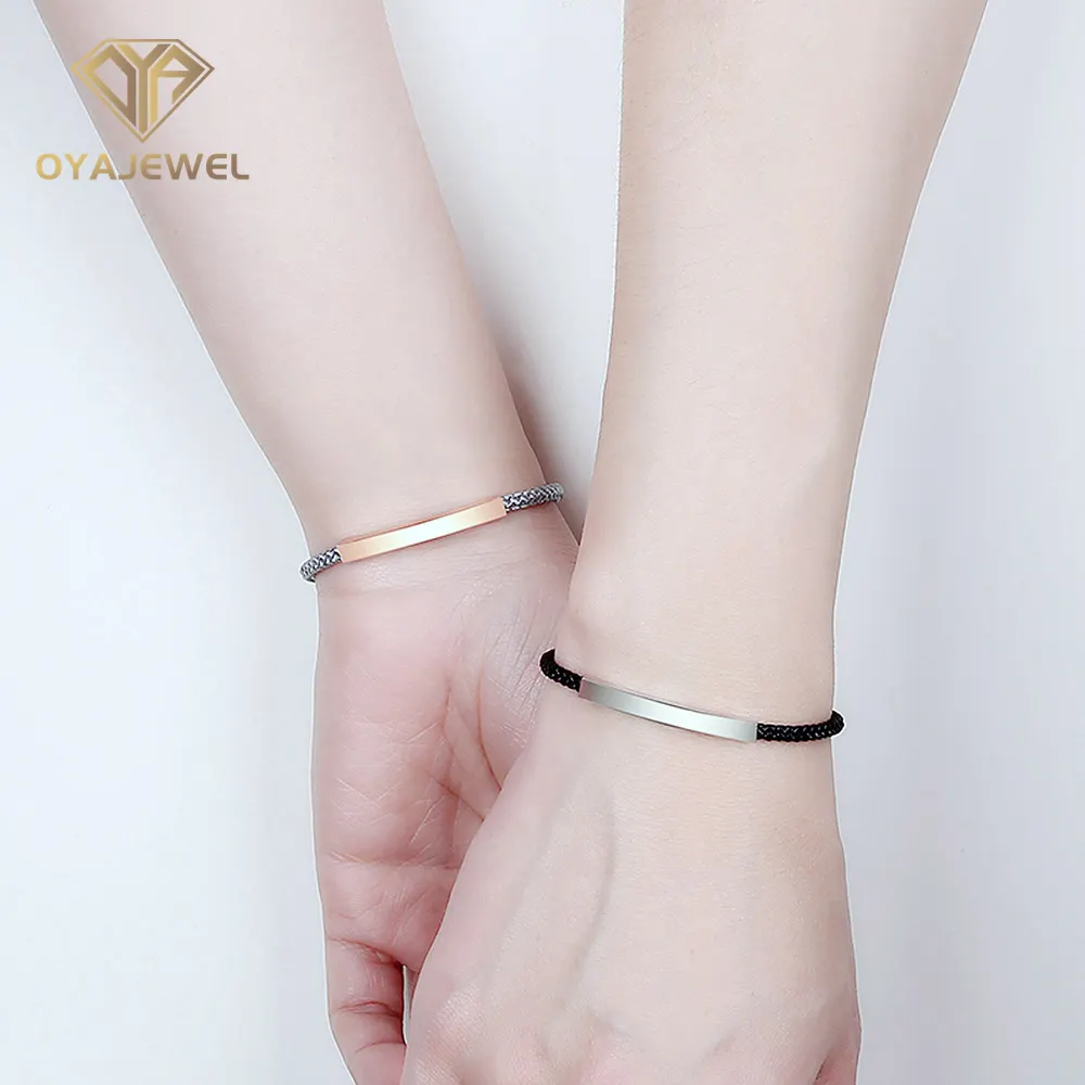 2022 Couple Bracelet Custom Jewelry Rose Gold or Black Plated Bar Engravable Statement Bracelets Adjustable Man Bracelet
