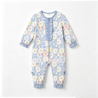 Combinaison à fermeture éclair à imprimé floral pour bébé, motif personnalisé, bordure à volants, manches longues, pour nouveau-né, tenue de tous les jours, de sommeil et de jeu