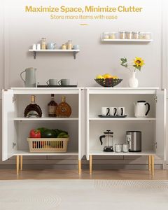 Buffet Buffet <span class=keywords><strong>en</strong></span> <span class=keywords><strong>Bois</strong></span> Cannelé Blanc avec Finition Thermoformée Table <span class=keywords><strong>Console</strong></span> avec Rangement pour Salon - Product Image 4