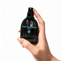 Flacon de parfum à rayures verticales de haute qualité avec bouchon noir, prend en charge l'impression personnalisée de couleur et de logo avec boîte d'emballage assortie