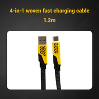 Cable de Datos de Carga Rápida 4 en 1 de 65 W, Cable Plano con Abrazaderas, Cable USB Tipo C para Múltiples Dispositivos