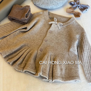 Girls Knitted Cardigan Thickening Solid Color Cotton Sweater With Label For Kids Autumn Spring Wear - Product Image 5