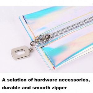 Sac de rangement pour cosmétiques en TPU holographique imperméable pour femmes, étui de voyage pour maquillage avec fermeture éclair - Product Image 6