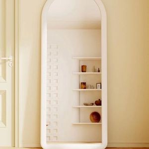 Espejo de Cuerpo Entero Personalizado con Marco de Tela Suave, Diseño Arqueado, Soporte de Piso de MDF, Espejos de Vidrio Personalizables - Product Image 5