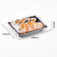 Conteneur à sushi rectangulaire recyclable en PP PET, emballage alimentaire en plastique, plateau de présentation de sushi avec couvercles transparents