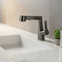 Robinet de lavabo gris, mitigeur, poignée à levier, robinet de lavabo de salle de bain extractible, eau chaude et froide