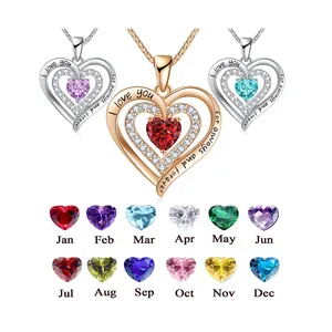 XIXI S925 Sterling Silver Women Love Heart Wife Girlfriend Mom Gifts Colorful Cz Birthstone Pendant Fashion Jewelry Necklaces
