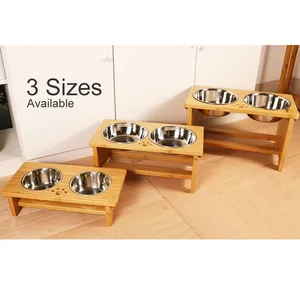 Fábrica Direct Supply Bamboo Elevated <span class=keywords><strong>Dog</strong></span> and Cat Alimentador com 2 Tigelas de aço inoxidável para alimentos e água para gatos e cães - Product Image 1