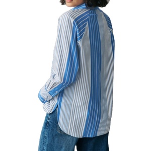 Chemisiers et chemises personnalisés avec logo OEM pour femmes, décontractés, à rayures unies, col rabattu, manches longues, en coton, chemise OOTD pour femmes - Product Image 2