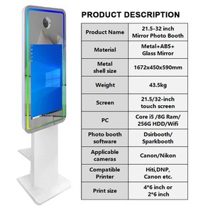Photomaton miroir 21,5 pouces <span class=keywords><strong>en</strong></span> métal avec <span class=keywords><strong>imprimante</strong></span> instantanée, écran tactile, appareil photo reflex numérique et flash LED supérieur - Product Image 6