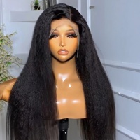 Perruques de Cheveux Humains Vierges Brésiliens 100% Vrais Cheveux Effet Vison, Sans Colle, Type Yaki, Lisses Kinky, avec Dentelle Frontale HD