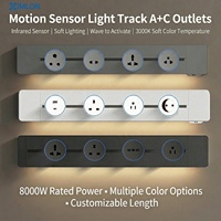 XIMLON - Enchufe de Riel Móvil Moderno con Sensor de Movimiento Integrado y Tira de Luz LED para Oficina Inteligente, Dormitorio y Cocina