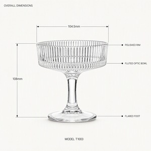 Coppa in Vetro Trasparente Scanalato Parlor Ribbed Coupe Bowl 190ml 105mm con Logo Personalizzato per Scoop Affogato <span class=keywords><strong>Granita</strong></span> Bombe Fudge - Product Image 4