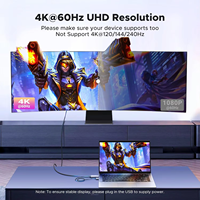 Câble HDMI vers DP unidirectionnel Mindpure avec alimentation USB, 4K 60Hz, 2K 144Hz, puce CS5801AN pour ordinateur portable, console vers moniteur DP