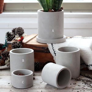 Fatto a mano moderno cilindro pentola di cemento con vassoio e foro di drenaggio per piante grasse all'ingrosso funzione di irrigazione decorativa - Product Image 4