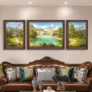 3 pièces de peintures montagne lac paysage salon grandes peintures murales pour la décoration de la maison - Product Image 1