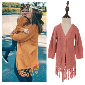 Femmes hiver chaud frange tricoté Long Cardigan décontracté <span class=keywords><strong>maman</strong></span> et moi <span class=keywords><strong>pull</strong></span> pour enfants pour bébé garçons et filles - Product Image 1
