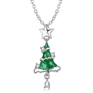 Collana con Ciondolo Albero di Natale, Placcata in Argento, Lega di Zinco con Zirconia Cubica, Gioielli Moda Donna, Regalo Festivo - Product Image 1