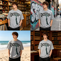T-shirt surdimensionné pour homme, style grunge streetwear, imprimé croix gothique, gris délavé vintage, effet usé