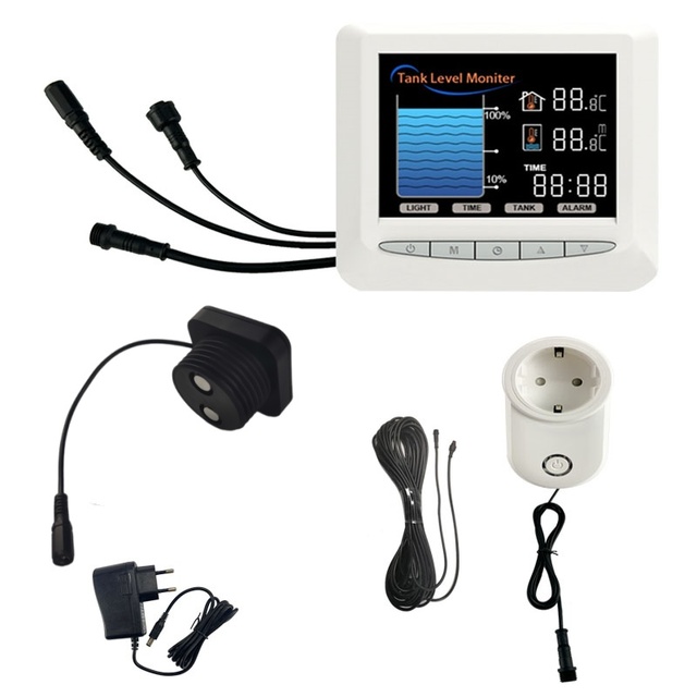 Wired Pump Control Tuya WiFi LCD Display Alarm Indicator Ultrasonic 15m Detector Water Remote Tank Monitor Liquid Level Sensor