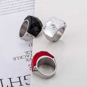 yunnique Geometric <b>Titanium</b> Steel <b>Rings</b> <b>Black</b> White Red Bezel Setting Unisex Fashion Jewelry Gift - Product Image 2