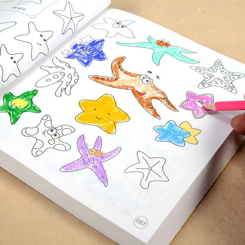 Tùy chỉnh bức tranh trẻ em màu Cuốn sách với bút chì và bút chì màu