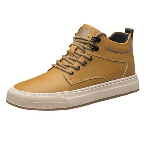 Autumn Trendy Cowhide Leather Mid-Top Men's Sneakers 8cm Breathable Height-Increasing <b>Shoes</b> British Style Casual Sports Sneakers - Product Image 6