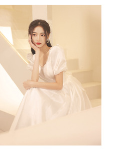 Robes de soirée courtes personnalisées en gros, robes de fiançailles blanches à la française, robes de réception pour femmes - Product Image 1