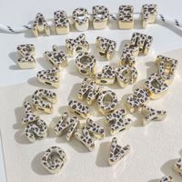 Perles Lettres à Grand Trou Motif Léopard avec Bordure Dorée Électroplaquée, 26 Lettres Anglaises, Accessoires DIY pour Bracelets et Coques de Téléphone