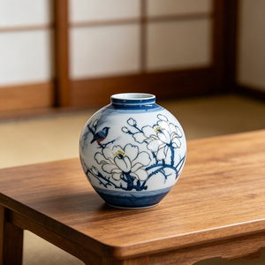 <span class=keywords><strong>Vase</strong></span> en <span class=keywords><strong>porcelaine</strong></span> bleu et blanc avec motif de magnolia et d'oiseaux peint <span class=keywords><strong>à</strong></span> la main pour une décoration élégante de la maison - Product Image 2