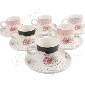 Bộ Tách Trà Và Đĩa Sứ Xương Bán Sỉ Giá Rẻ Từ Nhà Máy Với Hộp Màu Cốc Trà Hoa 90Cc 1 Bộ = 6 Cốc + 6 Đĩa - Product Image 1