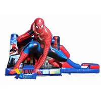 Istana Tiup Spider Man Komersial, Dengan Kolam Melompat Bouncing Air Slide Spiderman, Rumah Bouncer Tiup untuk Anak-anak