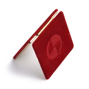 Deboseed Custom Logo Red PU Cover Square Fashion Women Pocket <b>Mirror</b> - Product Image 1