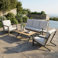 Ensemble de canapé d'extérieur moderne et écologique avec structure en aluminium, 3 places, 2 chaises et table en WPC pour appartement, chambre, jardin, terrasse