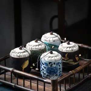 Bote de cerámica de estilo japonés para almacenamiento de té, bote de cerámica portátil de tamaño pequeño para viaje, almacén de té sellado, con logotipo personalizado