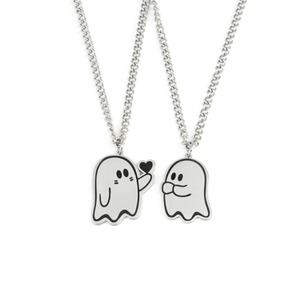 Nouveau style de bijoux fantaisie en acier inoxydable plaqué or 18 carats, collier pendentif fantôme mignon, collier d'Halloween pour les amoureux - Product Image 1