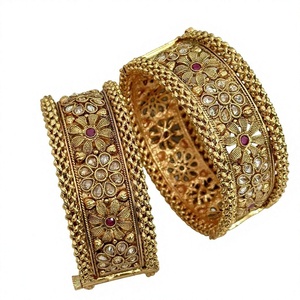 STUNNING SPARKLES Attractive Premium Quality Brass <b>Gold</b> Plated Moissanite Trendy Openable Two-Pair <b>Bangles</b> <b>Set</b> Wedding - Product Image 2