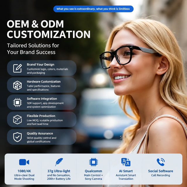 1200MP AI Smart Glasses with Camera, Photo Shooting & Object Image Translation Support OEM ODM