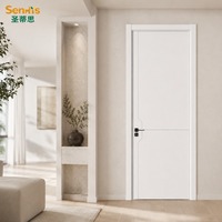 Porte de chambre moderne minimaliste en bois blanc, cadre sur mesure, rainures géométriques, insonorisée pour projets hôteliers et chambres à coucher