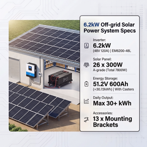 Système <span class=keywords><strong>de</strong></span> panneaux solaires 6,2 kW 48 V, kit complet avec batterie Lifepo4 <span class=keywords><strong>de</strong></span> 15 kWh et montage autoportant - Product Image 3