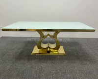 Table de réception LANFENG en acier inoxydable avec base en forme de cœur et plateau en verre, durable, pour événements, mariages et banquets nuptiaux