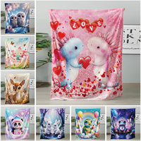 Couverture en flanelle à motif d'amour Axolotl pour la Saint-Valentin, couverture décorative douce et chaude avec motif de salamandre de dessin animé mignon