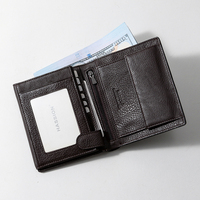 Dompet kulit asli pria, krfid RFID multifungsi dengan kantong koin lipat tiga desainer kustom dengan MOQ kecil