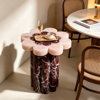 Table d'appoint moderne et minimaliste, écologique, en marbre naturel rose onyx Rosso Levanto, pour salon de luxe