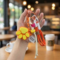Porte-clés Patte de Chat Orange Kawaii, Breloque de Sac, Fermoir Cœur, Cordon Tressé, Pendentif Empreinte Animale 3D, Accessoires Cadeau Personnalisés