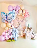 Kit d'arche de guirlande de ballons papillon 139 pièces, grands ballons papillon en aluminium bleus pour décorations de fête d'anniversaire ou de baby shower pour filles