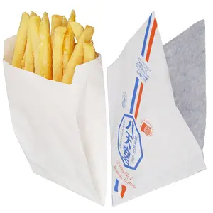 Custom double side open white brown craft wax flat sandwich waffle wrapping food greaseproof paper bag for french fries burger