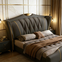 Cama Italiana de Cuero Genuino con Estructura de Metal Tapizada, Lujosa, Moderna, Individual, Matrimonial, Queen, King Size