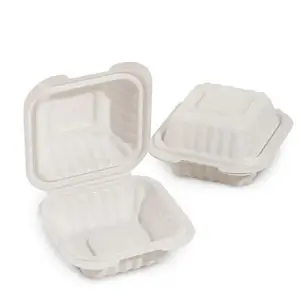 Biologisch Afbreekbare Suikerriet Bagasse 6X6 Inch Hamburger Hamburger Doos