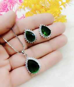 American Diamond Pendant Set Cz Stone Party Wear Premium Design Jewellery Handmade Bulk Product - Product Image 3